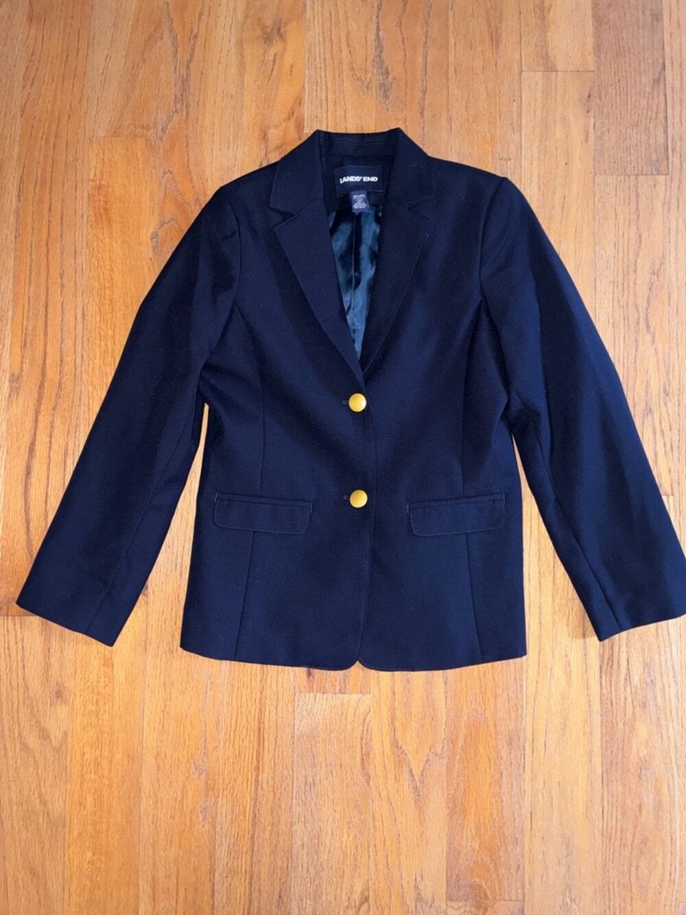 Lands’ End Girls Navy Wool Blend School Uniform Blazer Gold Buttons 10